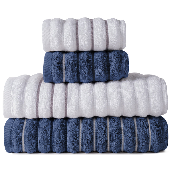Jogo com 4 Toalhas Wave Premium 450g/m² 100% Algodão Banho e Rosto Azul e Branco