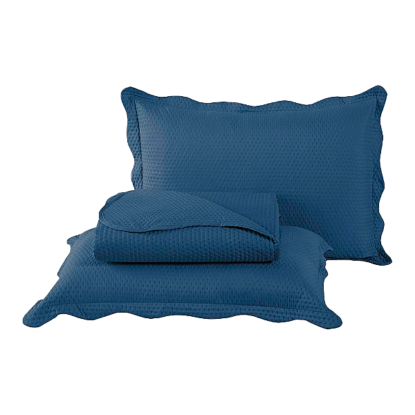 Colcha Cobre Leito Milão Queen 3 Peças Dupla Face Estampa Bolinhas Azul