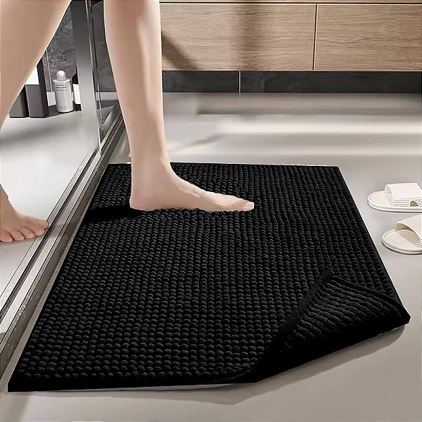 Tapete para banheiro bolinha microfibra Absorvente Preto 40 x 60 Cm