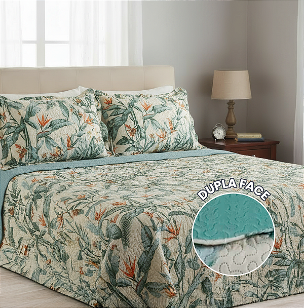 Kit Cobre Leito - Colcha 4 Estações -  King - Dupla Face -  Amazônia - 3 Peças