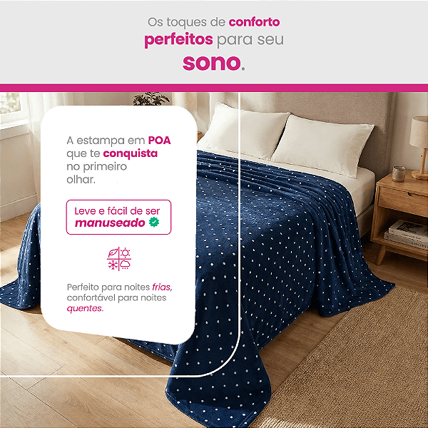 Manta Cobertor Casal Poá Microfibra Antialérgico Extra Macio Casa Dona