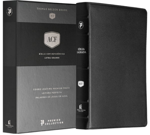 Livro Bíblia Acf, Couro Legítimo Preto, Letra Grande, Leitura P...