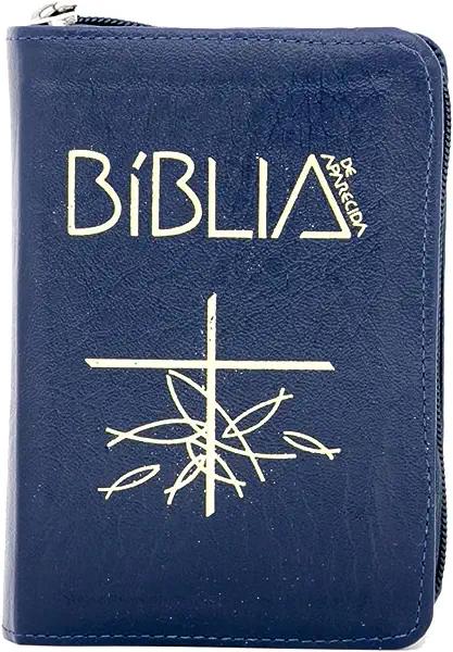 Livro Bíblia de Aparecida bolso zíper azul