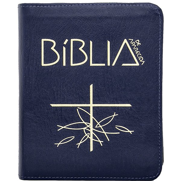 Livro Bíblia De Aparecida - Média Ziper - Azul