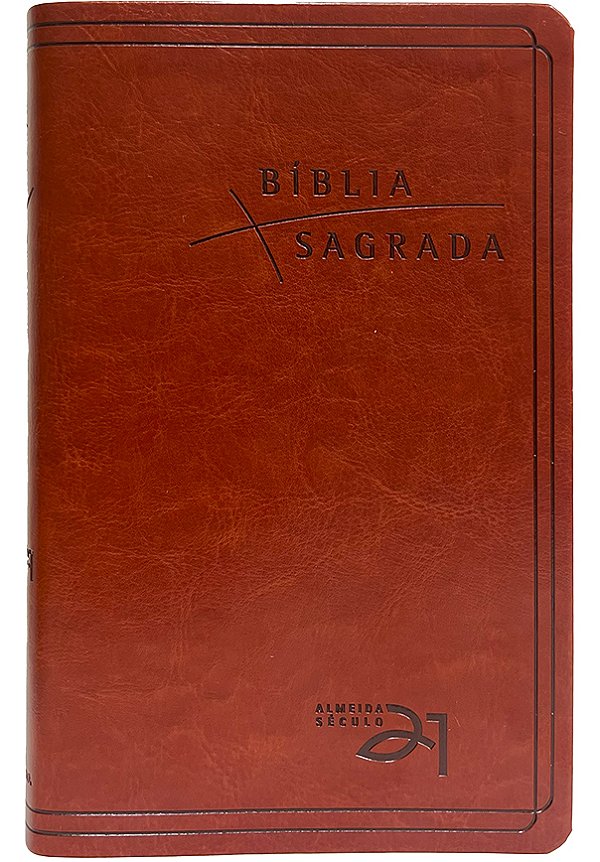 Livro Bíblia Almeida Século 21 Luxo - couro sintético marrom c/...