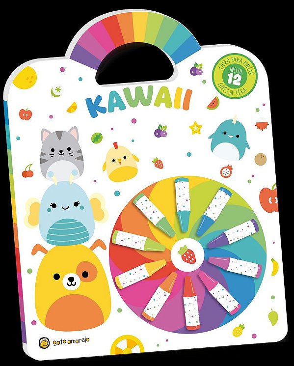 Livro Cata-Vento colorido - Kawaii: Livro para pintar c/ 12 giz...