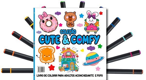 Livro Cute & Comfy Coloring Book for Adults Edição 1 - Bo...