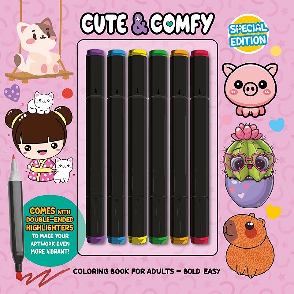 Livro Cute & Comfy Coloring Book for Adults - Bold Easy - Speci...