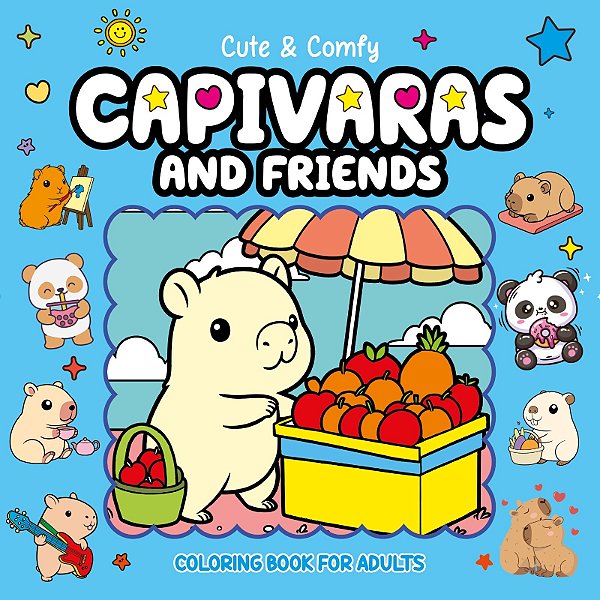 Livro Cute & Comfy Coloring Book for Adults - Capivaras and Fri...