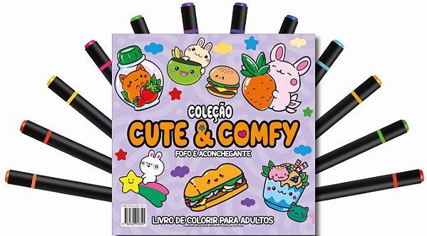 Livro Cute & Comfy Coloring Book for Adults - Fofo e Aconchegan...