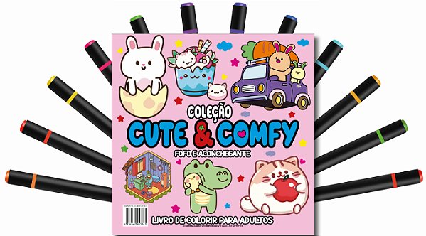 Livro Cute & Comfy Coloring Book for Adults - Fofo e Aconchegan...