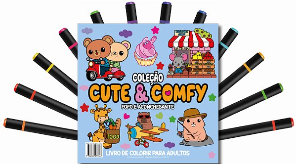 Livro Cute & Comfy Coloring Book for Adults - Fofo e Aconchegan...