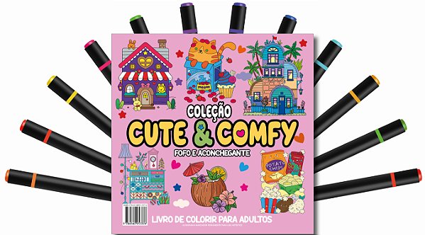 Livro Cute & Comfy Coloring Book for Adults - Fofo e Aconchegan...