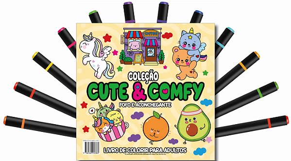 Livro Cute & Comfy Coloring Book for Adults - Fofo e Aconchegan...