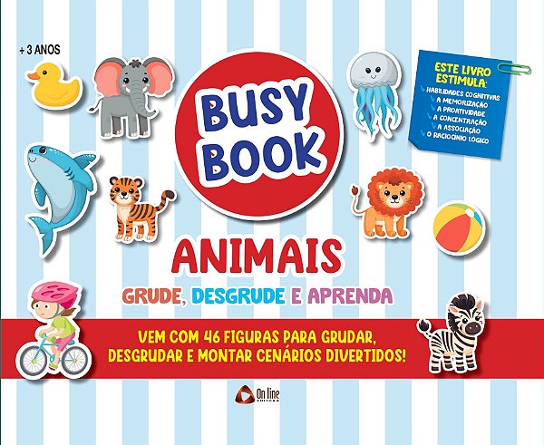 Livro Busy Book Animais Grude, Desgrude e Aprenda