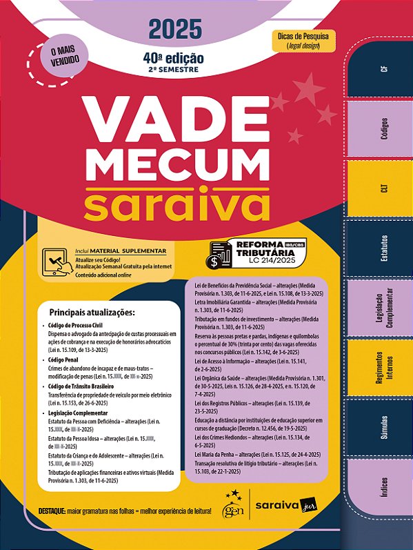 Livro Vade Mecum Saraiva Tradicional - 40ª Edição 2025