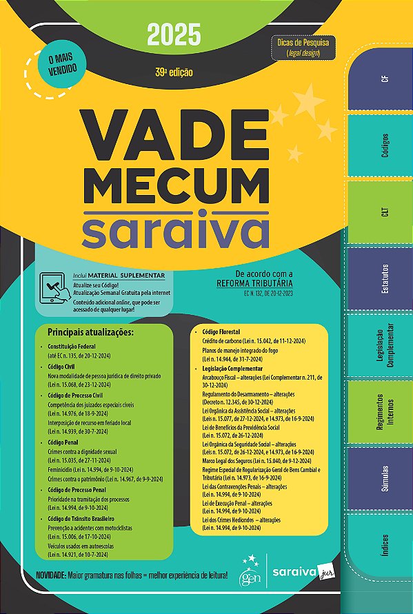 Livro Vade Mecum Saraiva Tradicional - 39ª Edição 2025