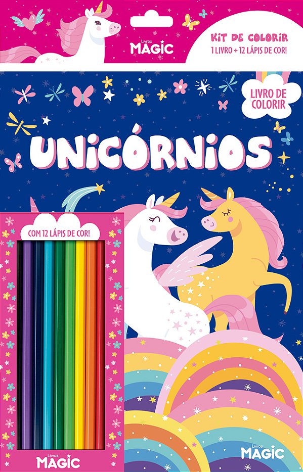Livro Unicórnios - Kit Lápis De Cor