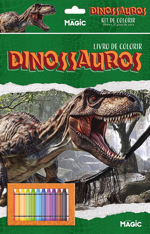 Livro Dinossauros - Kit De Colorir Com Giz De Cera