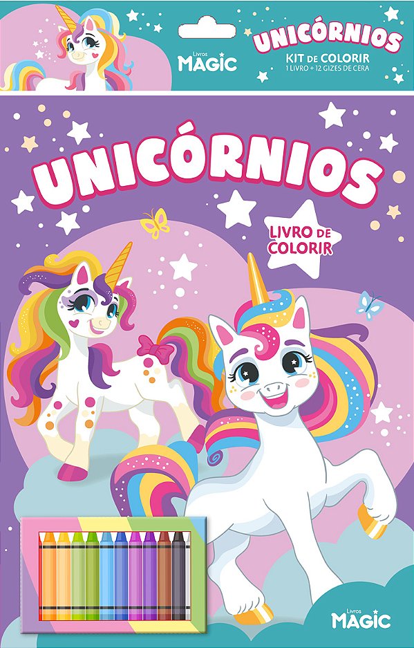 Livro Unicórnios - Kit De Colorir Com Giz De Cera