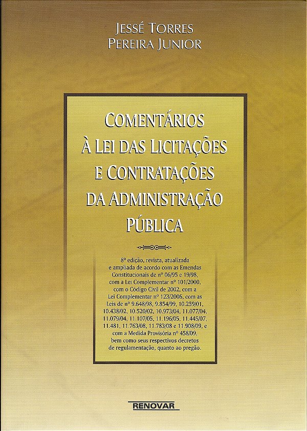 Livro Comentários à lei das licitações e contratações da admini...