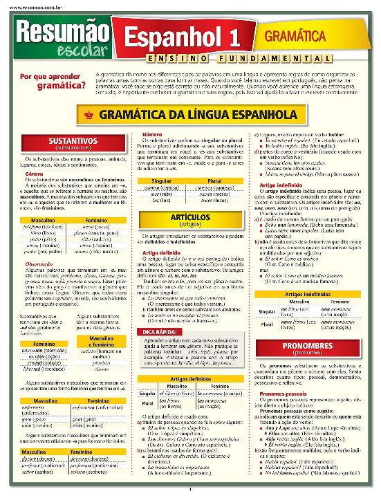Livro Espanhol 1 - Gramática