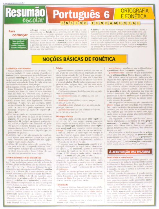 Livro Português 6 - Ortografia e fonética