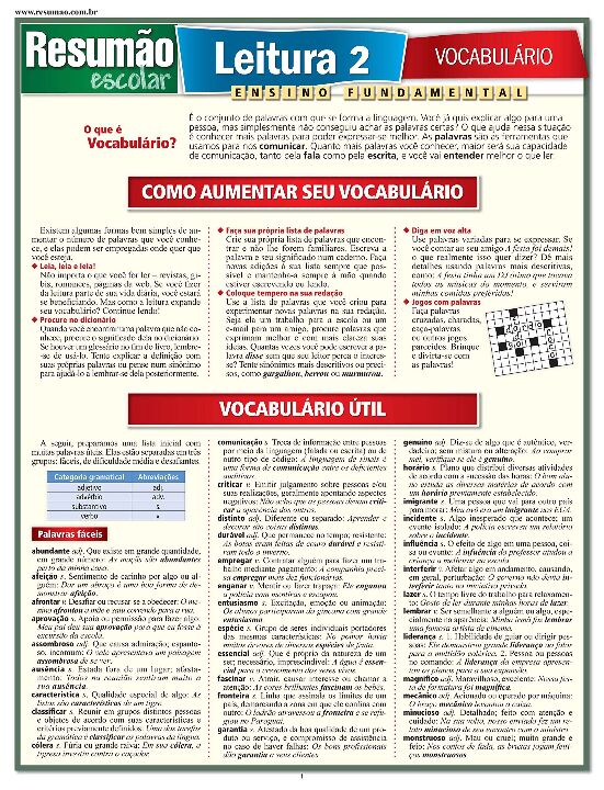 Livro Leitura 2 - Vocabulário