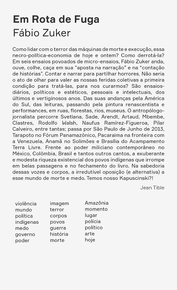 Livro Em rota de fuga: Ensaios sobre escrita, medo e viol...