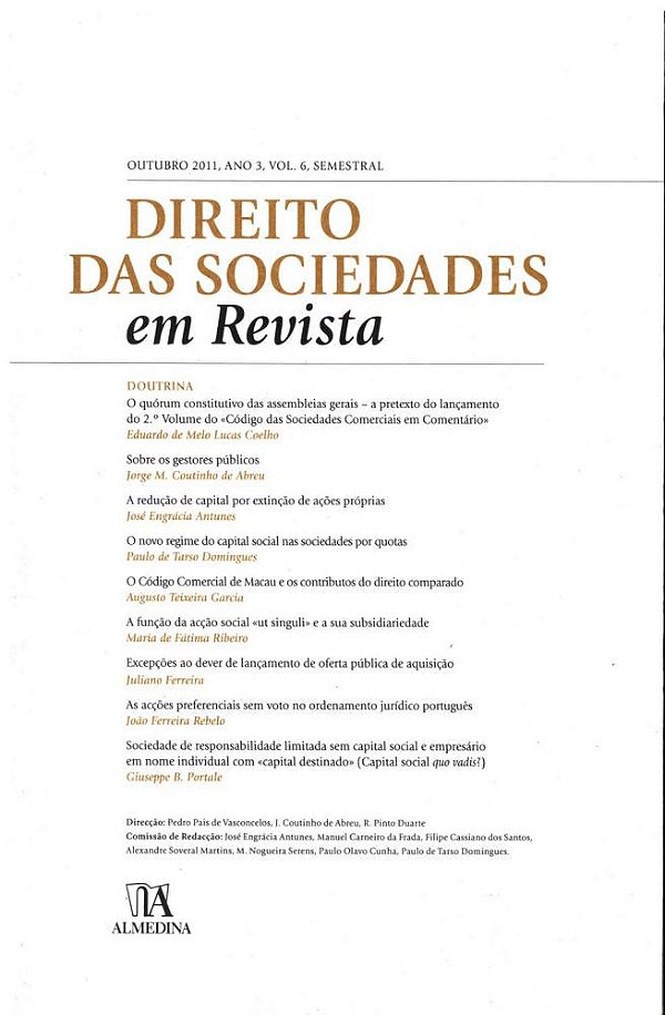 Livro Direito das sociedades em revista: ano 3 (outubro 2...