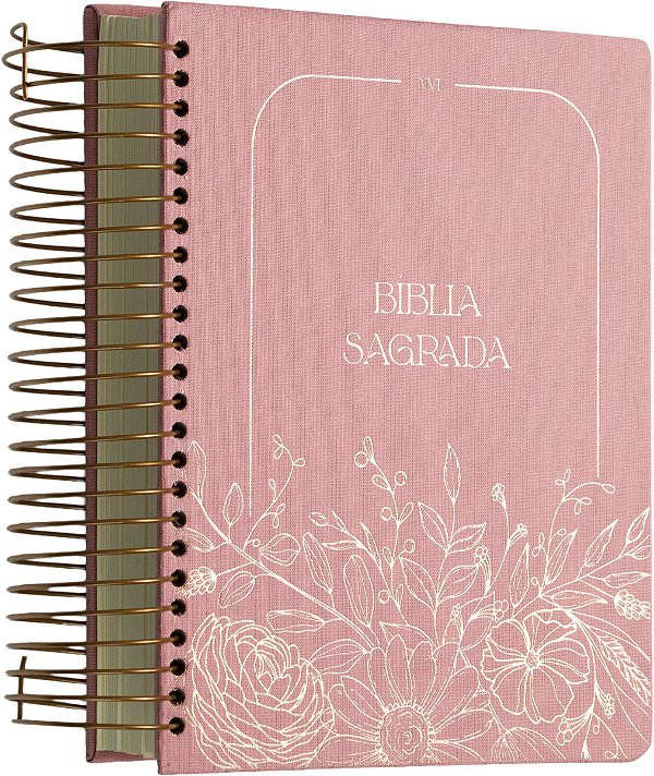 Bíblia Nvi Com Espaço Para Anotações Central, Capa Dura Rosa Floral, Espiral, Leitura Perfeita