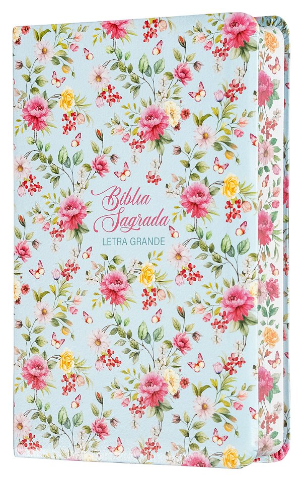 Bíblia Nvi Letra Grande, Couro-Soft Com Trilateral Decorada, Flores, Maximalista, Leitura Perfeita