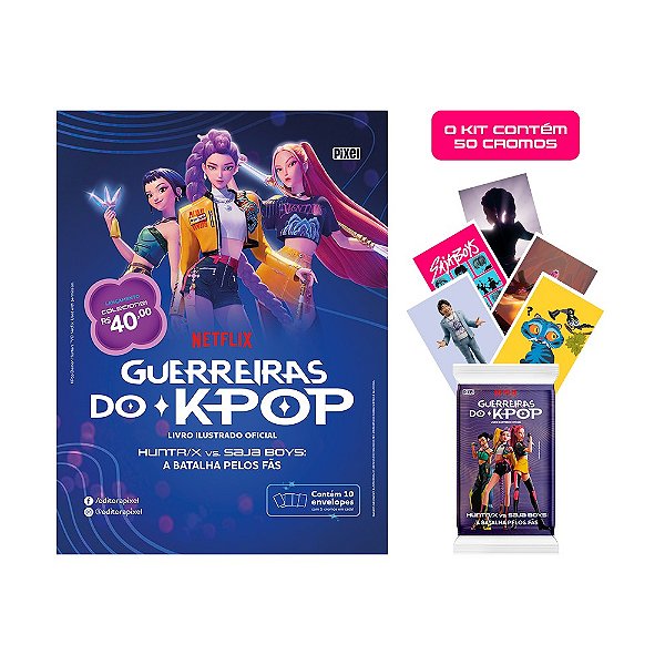 Kit de 10 envelopes com 50 cromos do Livro Ilustrado Oficial Guerreiras do KPop