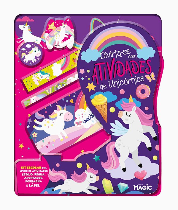 Livro de Atividades Unicórnios + Kit