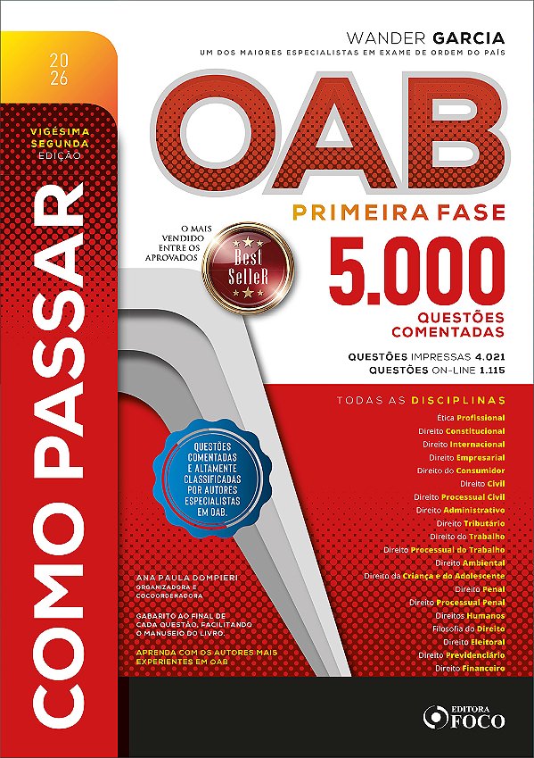 Livro Como Passar na OAB 2026 - 1ª Fase - 5.000 Questões Coment...