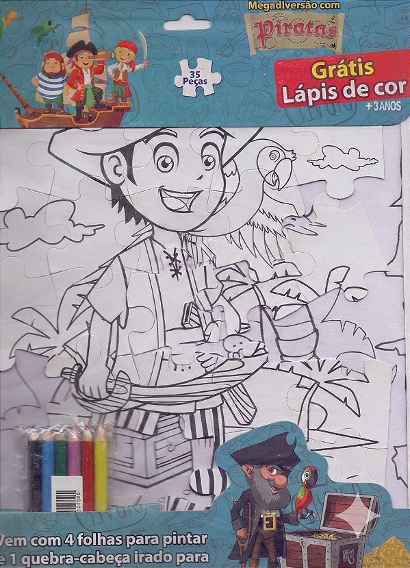 Livro Piratas Mega Diversão Com Quebra-Cabeça E Lápis