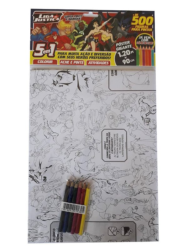 Livro Liga da Justiça Super Pinte e Brinque: pôster gigan...