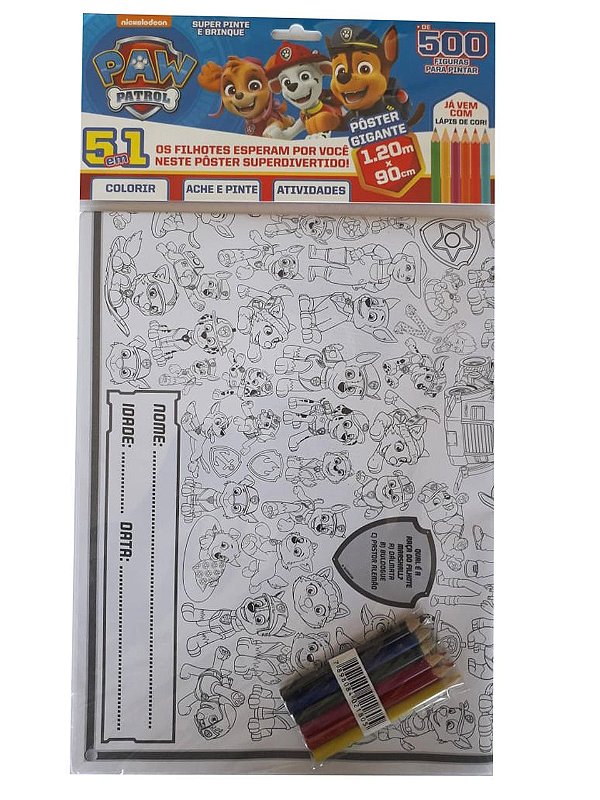 Livro Patrulha Canina Super Pinte e Brinque: pôster gigan...