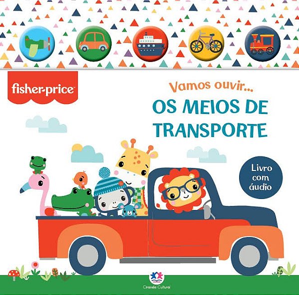 Fisher-Price - Vamos ouvir os meios de transporte - Livro sonoro com botão de silicone