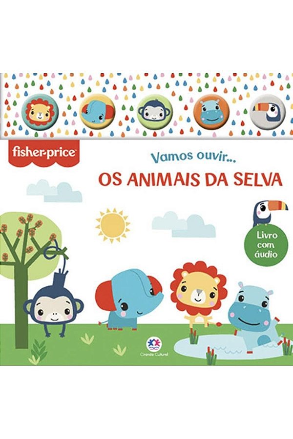 Fisher-Price - Vamos ouvir os animais da selva - Livro sonoro com botão de silicone