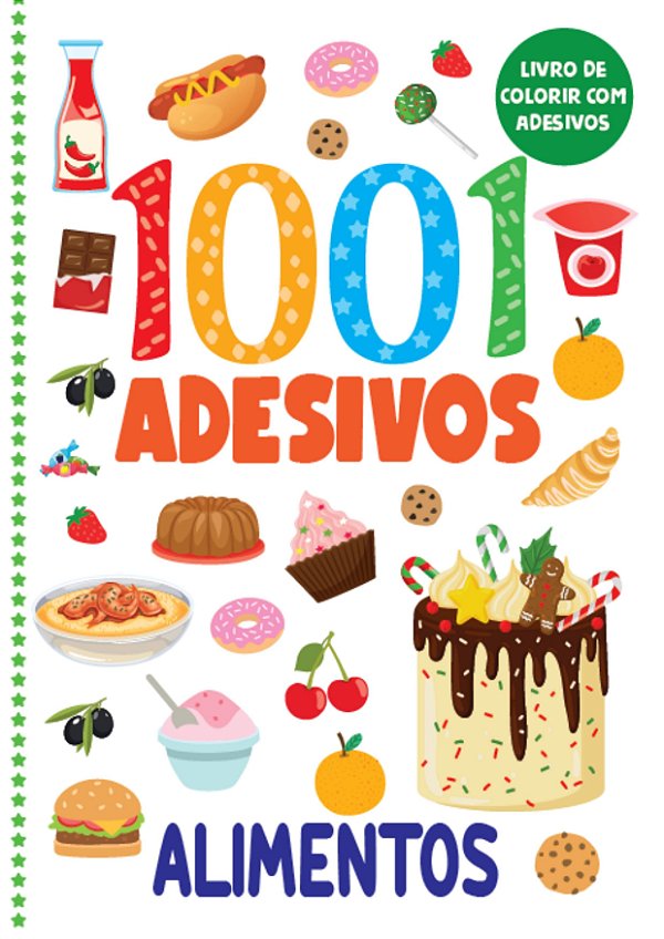 Livro de colorir com adesivos - 1001 adesivos - alimentos