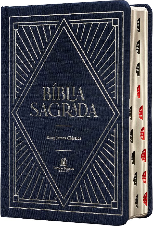 Bíblia Sagrada King James Clássica, Letra grande, Tecido sobre capa dura marinho, Luzes, Palavras de Jesus em azul, Índice de dedo, Leitura Perfeita: Com introdução aos livros bíblicos