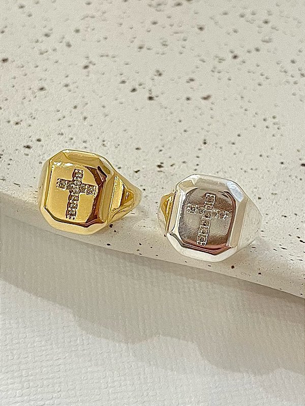 Anel Cruz Cravejado Dedinho