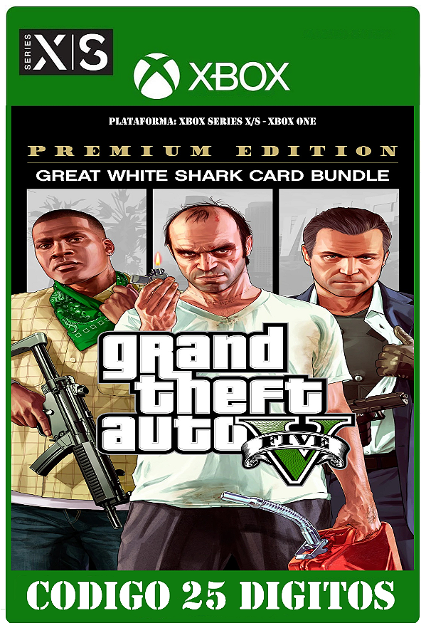Grand Theft Auto V Edição Premium & Pacote Tubarão-Branco Bundle  - Xbox (Código 25 Dígitos) Mídia Digital