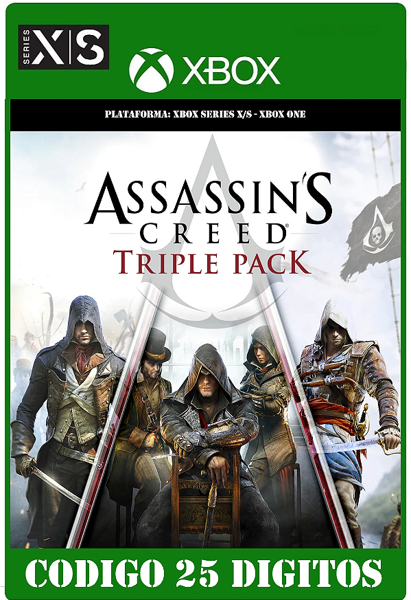 Pack triplo Assassin's Creed: Black Flag, Unity, Syndicate - Xbox One / Series X|S (Código 25 Dígitos) Mídia Digital