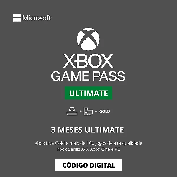 Game Pass Ultimate 3 Meses - Xbox One / Series X|S (Código 25 Dígitos) Mídia Digital