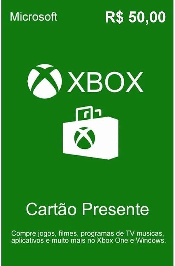 Cartão Presente Xbox R$ 50 Reais Xbox Live Brasil Código Digital