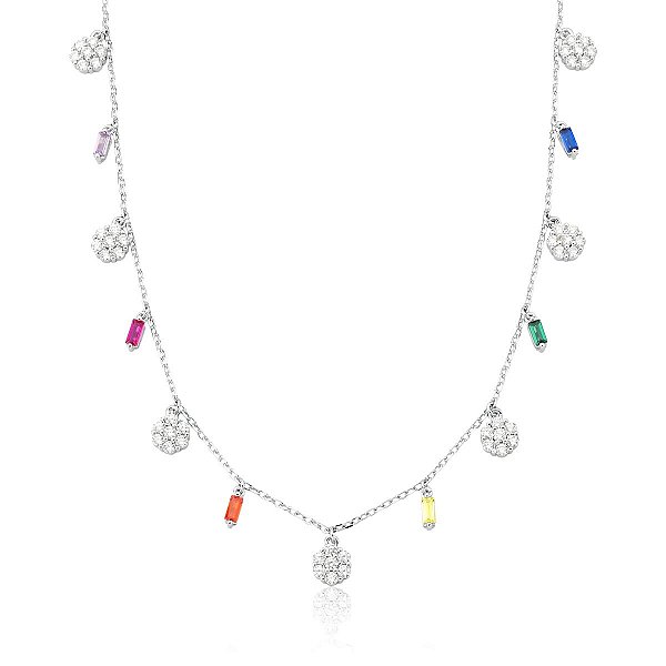 Colar Gargantilha Flor e Baguetes Prata925