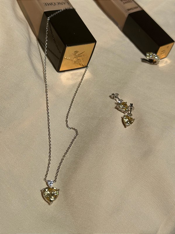 Colar Gargantilha Coração Prata 925 Zircônia Yellow Fancy