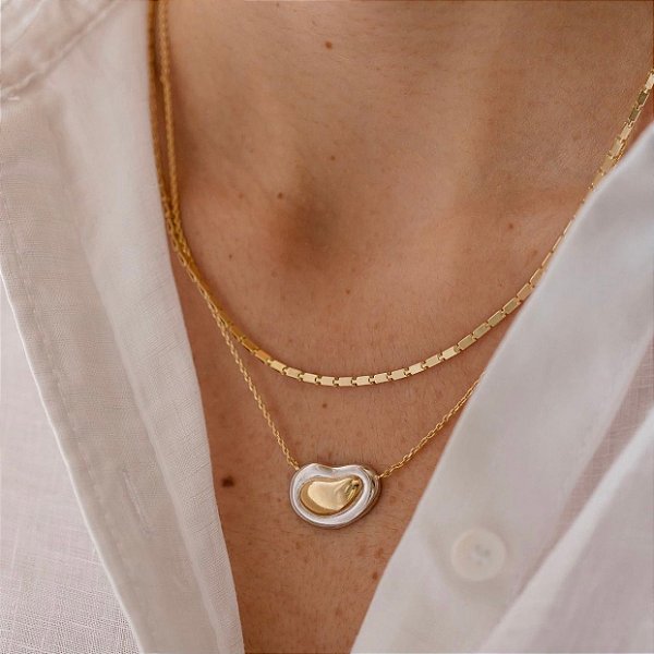 Colar Placa Dois 2 Banhos